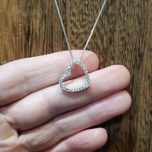 18 Inch 925 Sterling Silver Cubic Zirconia Clear Gem Heart Necklace